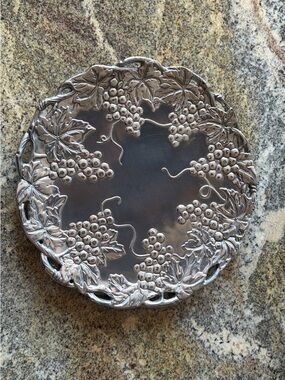 Arthur Court Silver Grape Motif Round Serving Tray